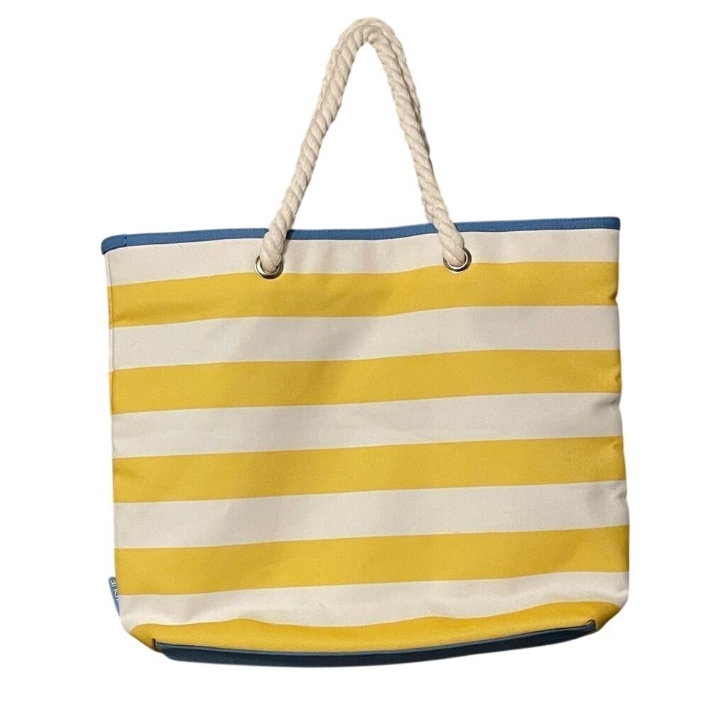 Clinique Yellow White Striped Beach Tote Bag Large Rope Handles
